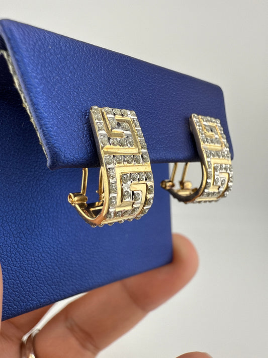 14k Yellow Gold with Zirconia Greek Symbol Earring