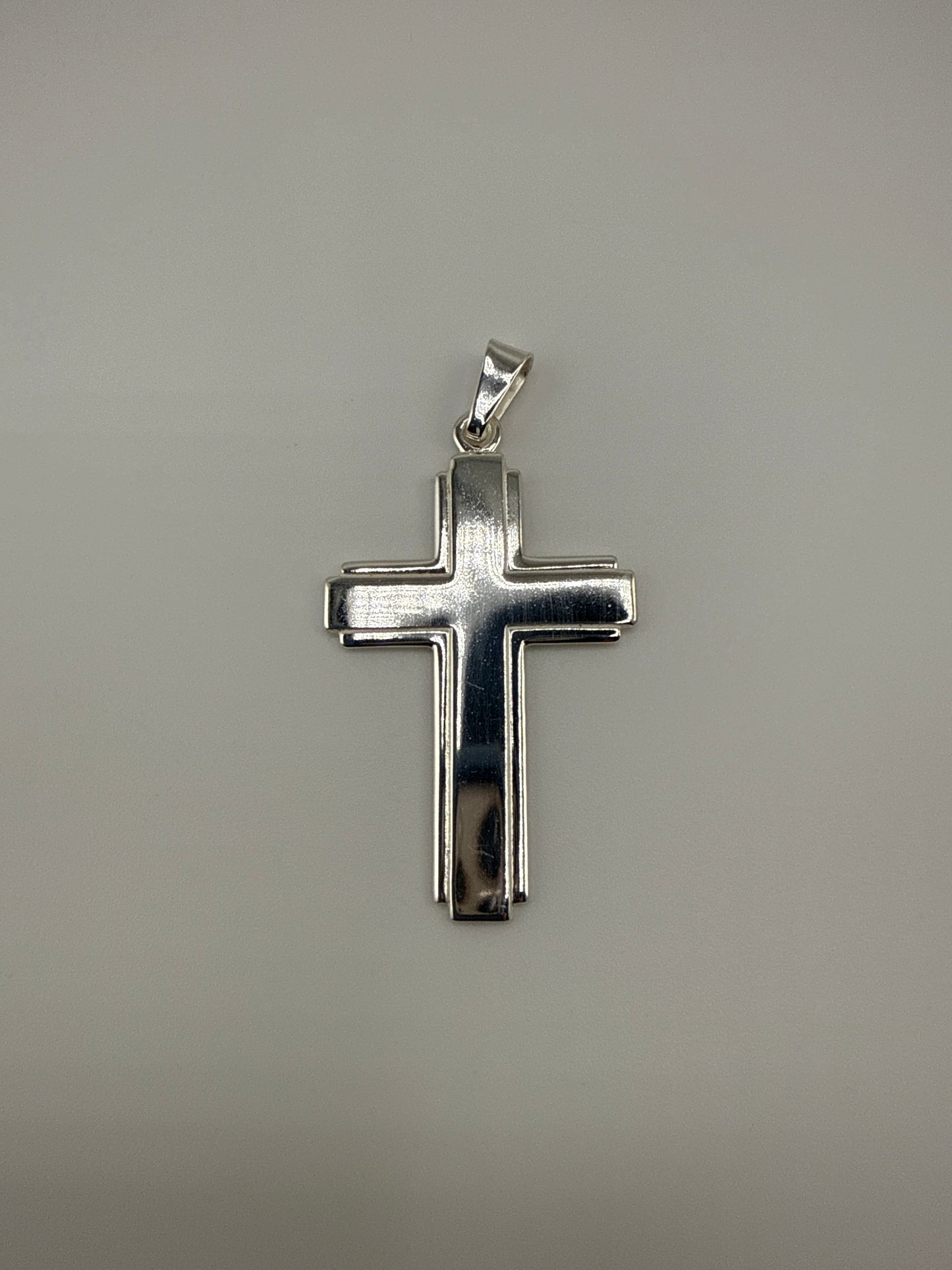 Sterling Silver Polished with Edge Lines Large Latin Cross
