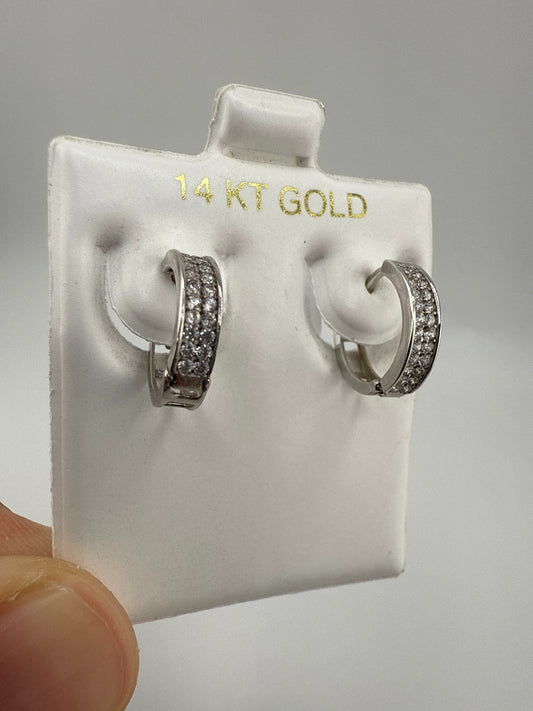 14k White Gold and Zirconia Stunning Huggie Earrings