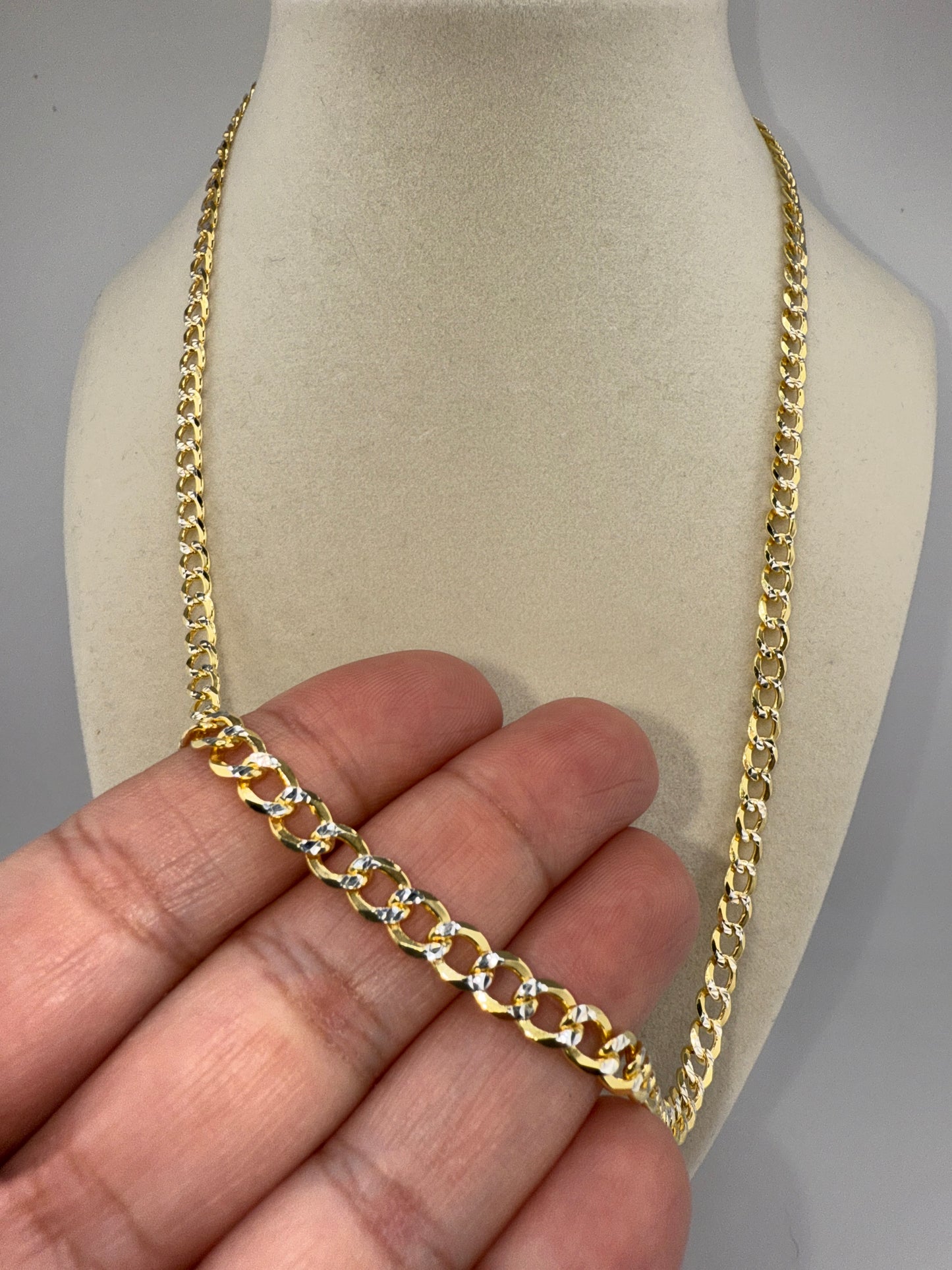 Sterling Silver 22inch 5mm Pave Cuban Chain - Gold Plated