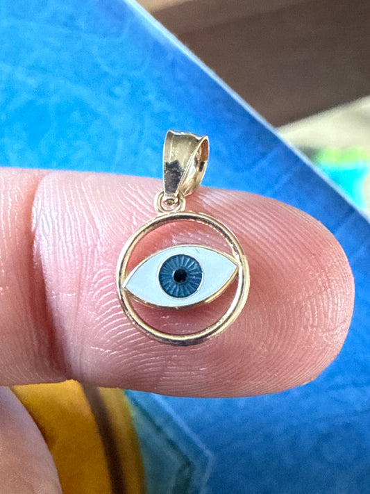 14k Gold Polished Enameled Evil Eye Pendant