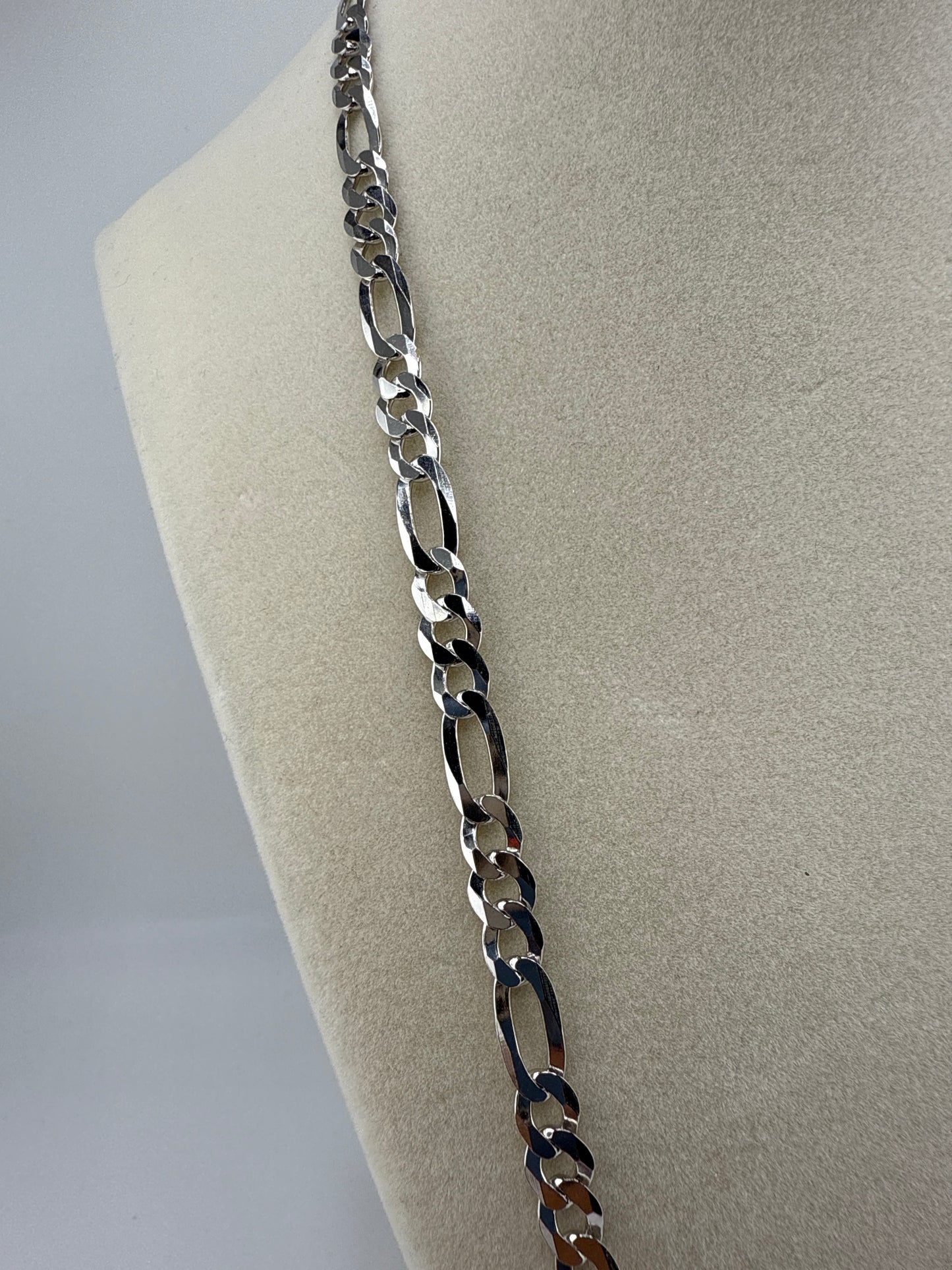 Sterling Silver 5.8mm 22inch Figaro Chain - Rhodium Plated