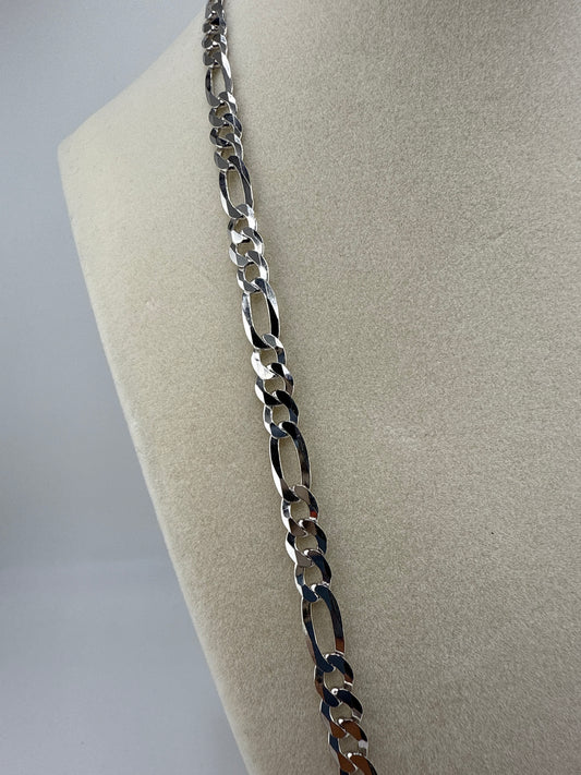 Sterling Silver 5.8mm 22inch Figaro Chain - Rhodium Plated