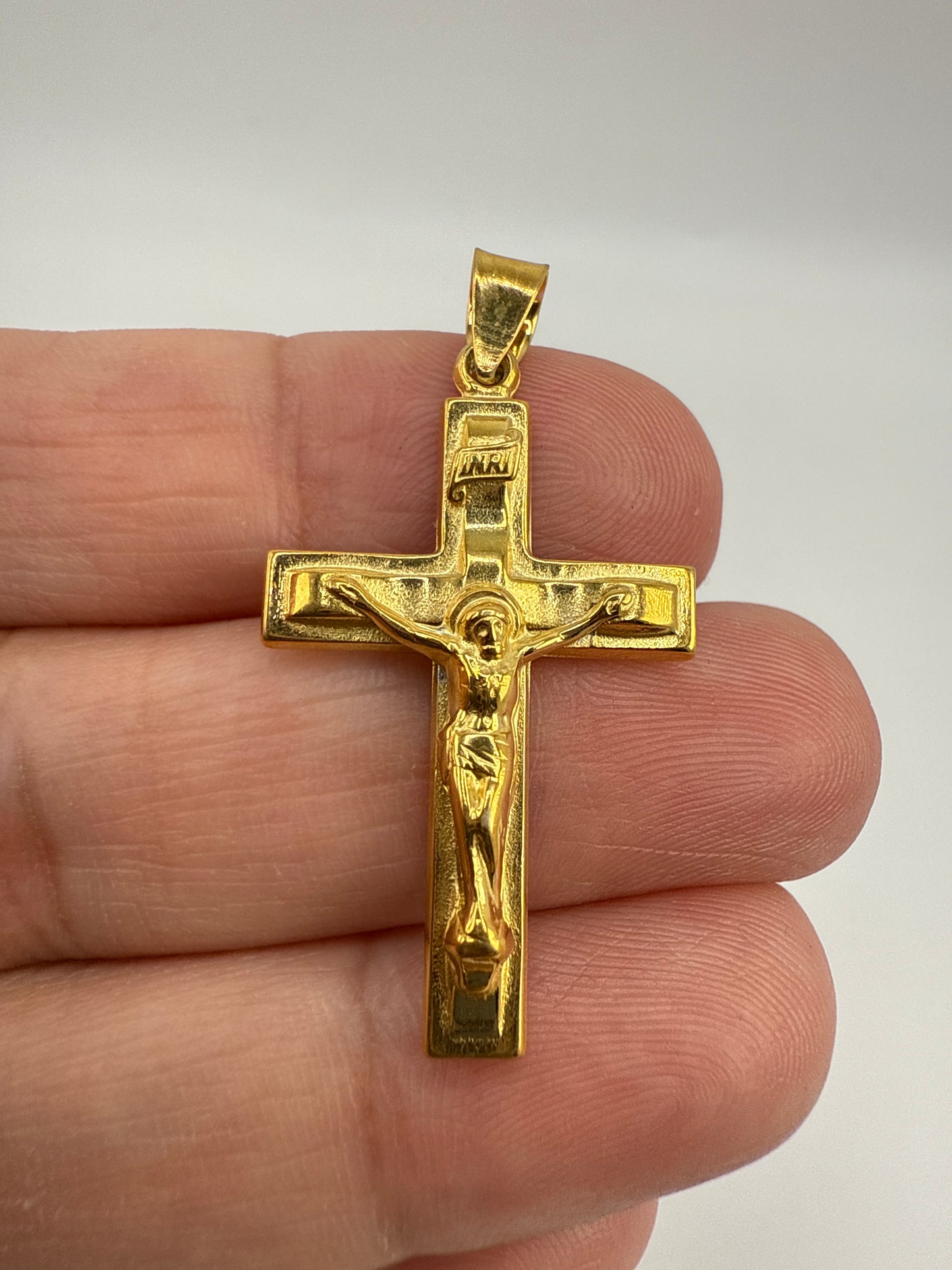 Sterling Silver Gold-tone Polished Solid INRI Crucifix Pendant