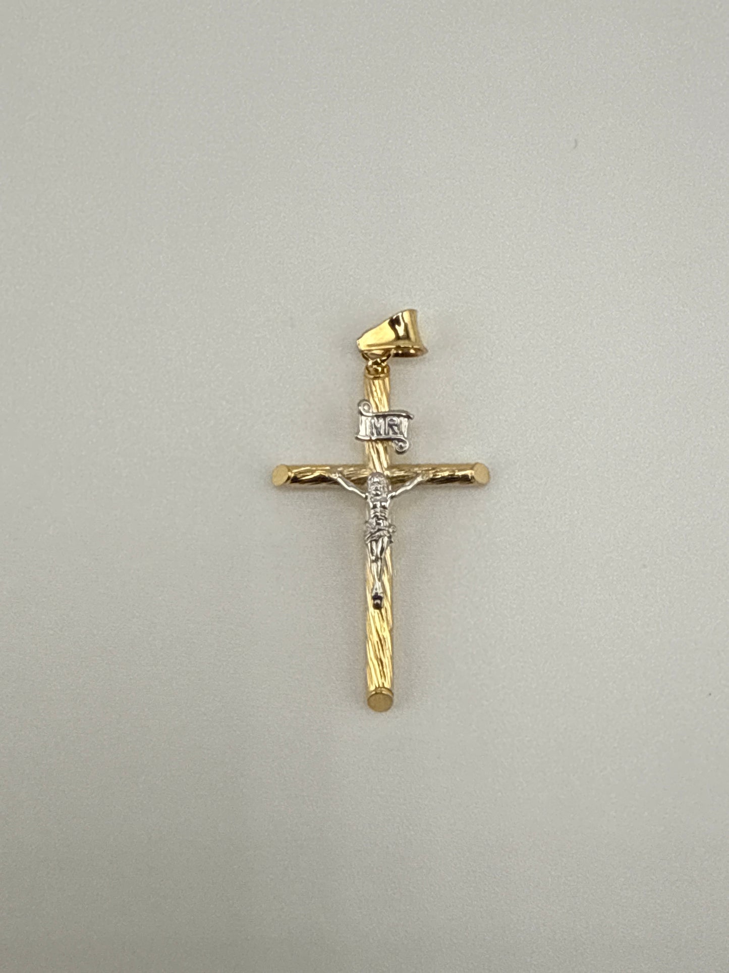 14k Gold w/ White Rhodium Polished & Textured Crucifix Pendant