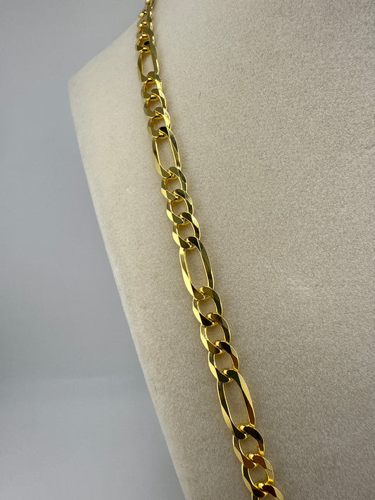 Sterling Silver 22inch 7.8mm Figaro Chain - Gold Plated