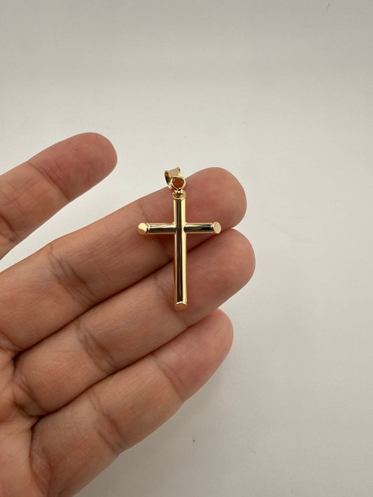14k gold Polished Tube Cross Pendant