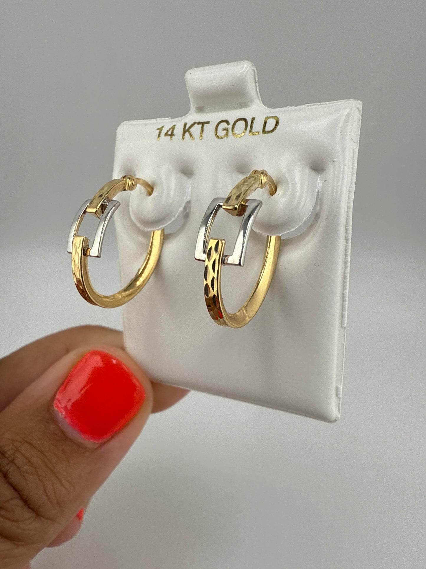 14k gold two-toned hammered huggie earrings
