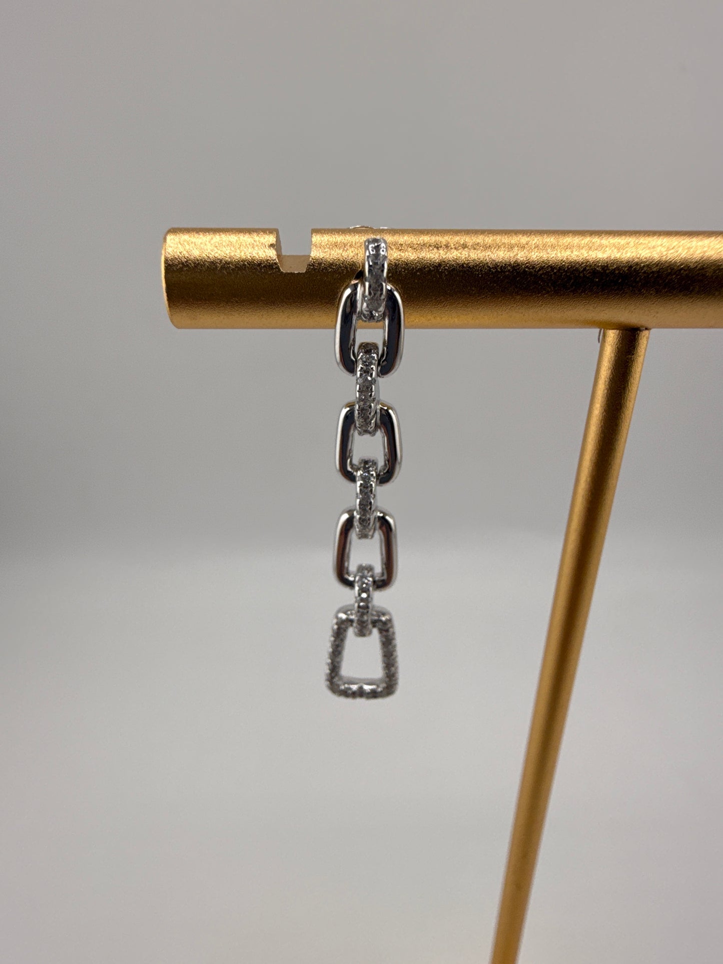 Sterling Silver Paperclip Zirconia Long Earrings