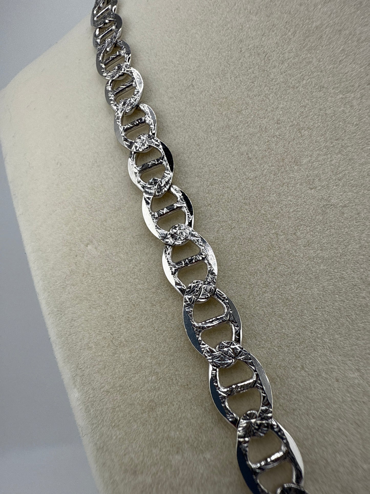 Sterling Silver 20inch 7mm Pave Marina Chain - Rhodium Plated