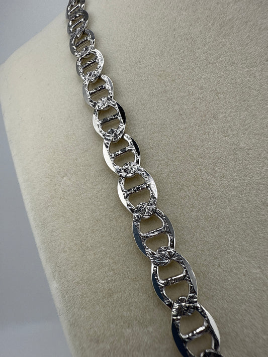 Sterling Silver 20inch 7mm Pave Marina Chain - Rhodium Plated
