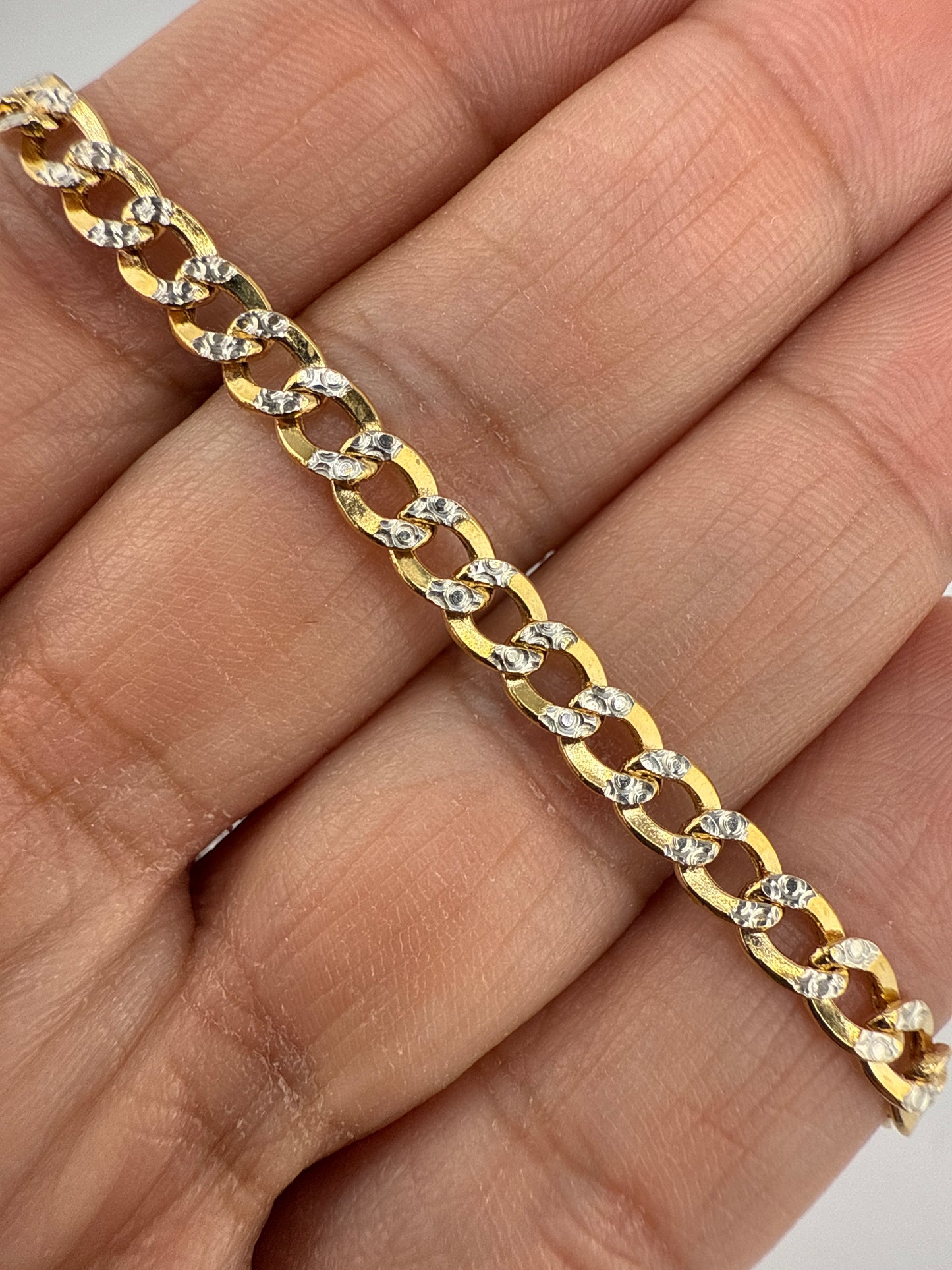 14k Gold Bracelet with white gold Pave | flat Cuban link | 8 inches