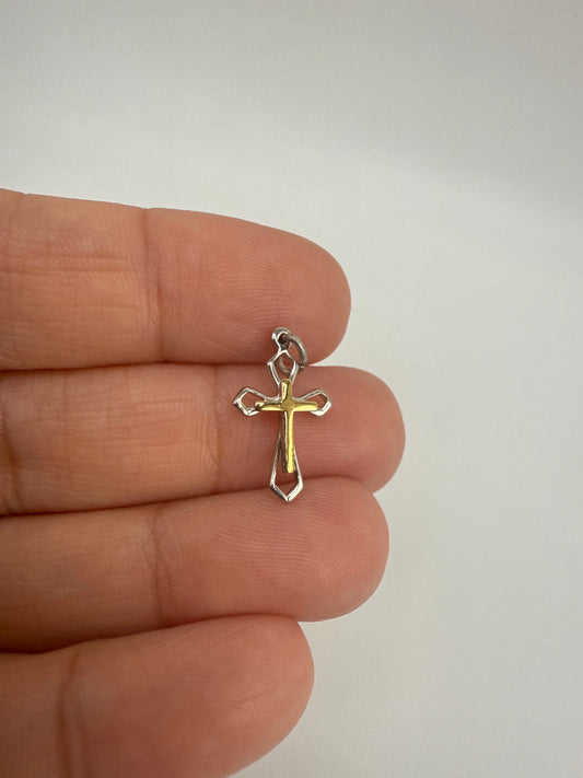 Sterling Silver Platinum-plated & Vermeil Cross Pendant