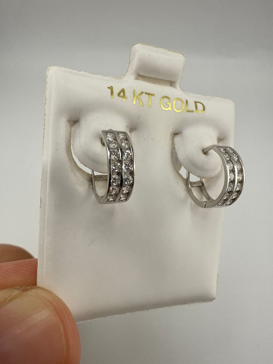14k Gold and Zirconia Huggie Earrings