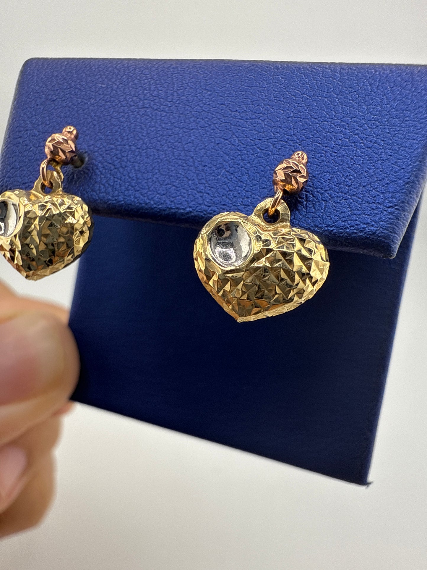 14k tri-color gold heart post earrings