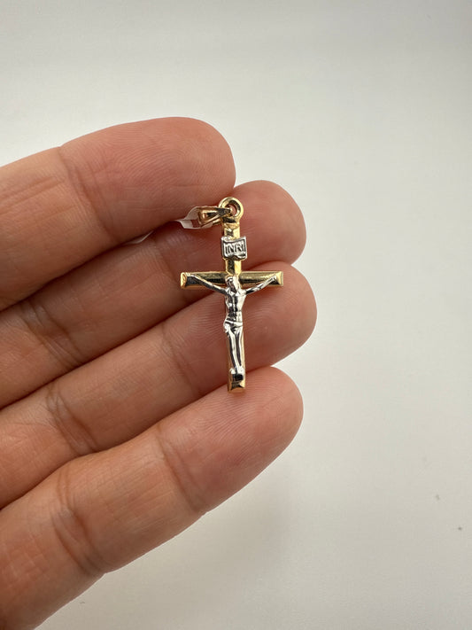14k Two-toned Hollow Crucifix Pendant