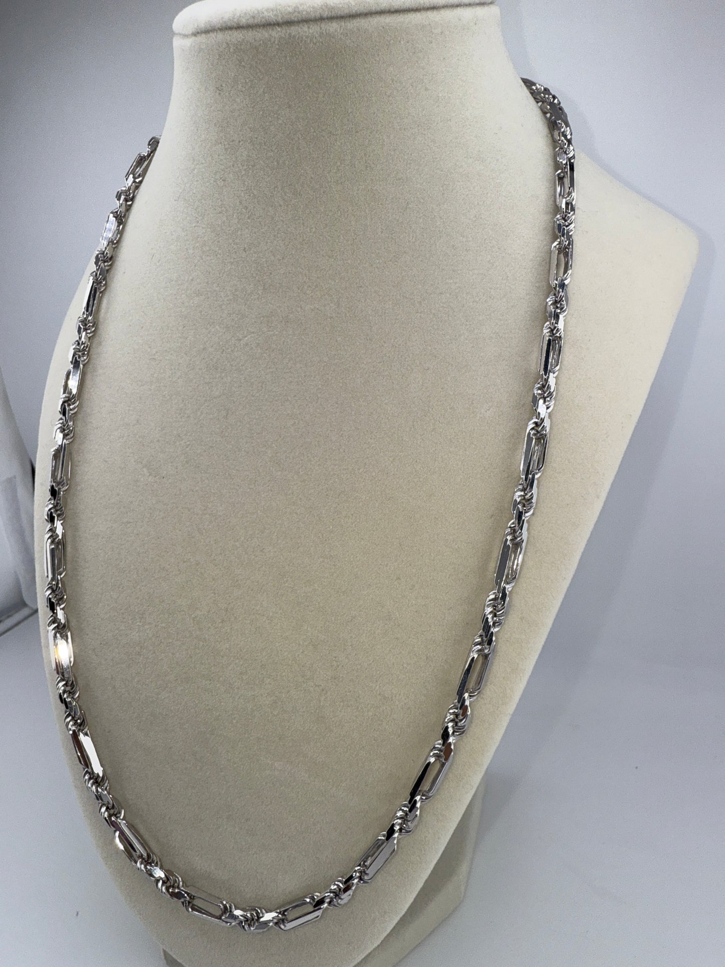 Sterling Silver 22inch 4mm Figarope Chain - Rhodium Plated