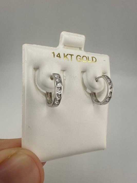 14k White Gold and Zirconia small Stunning Huggie Earrings