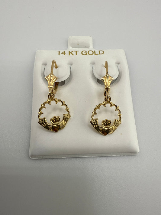 14k gold claddagh Huggie hoops