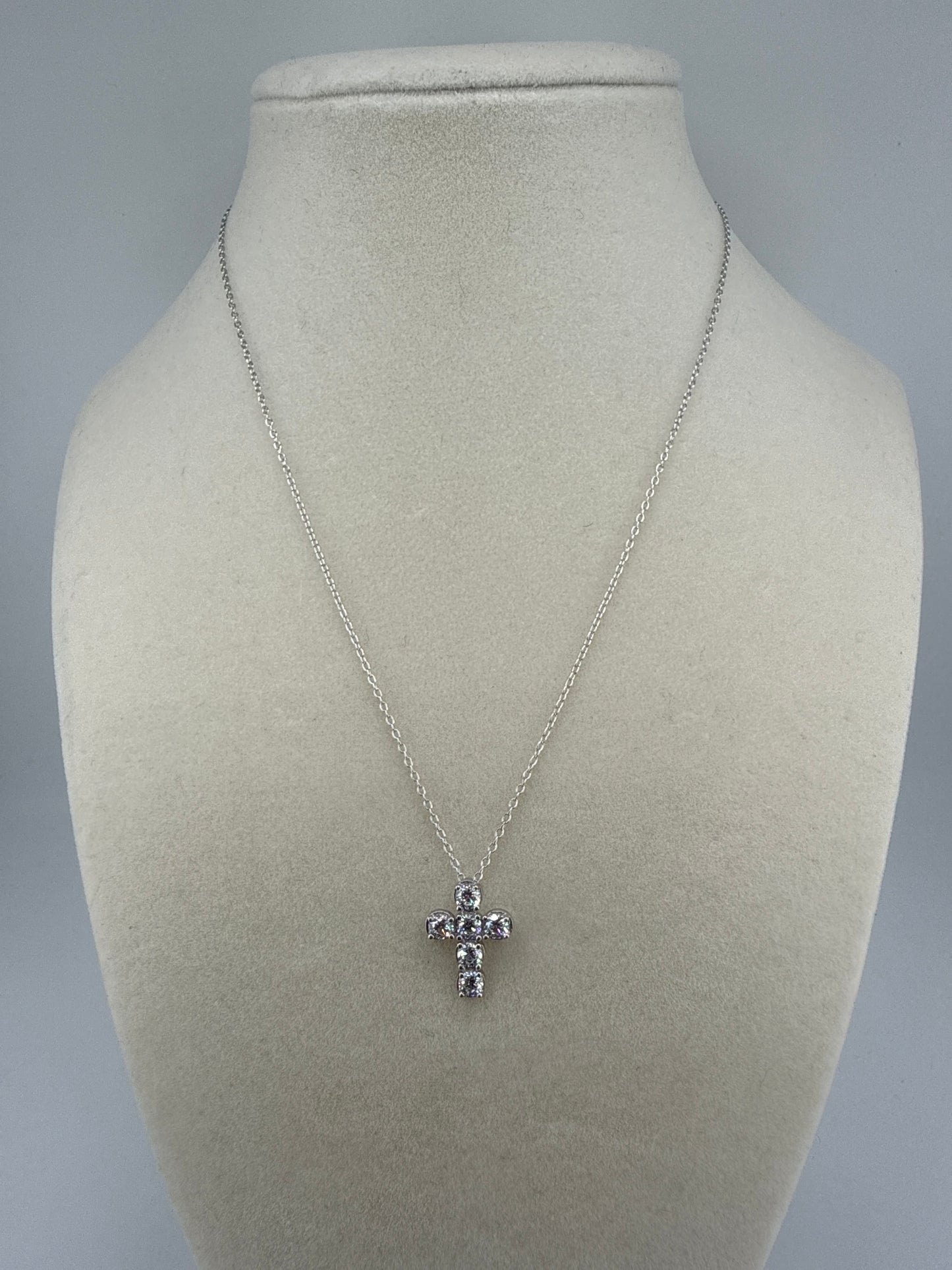 Sterling Silver Rhodium-plated Zirconia Cross 16inch Necklace