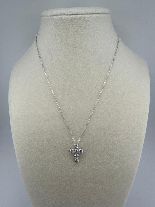 Sterling Silver Rhodium-plated Zirconia Cross 16inch Necklace