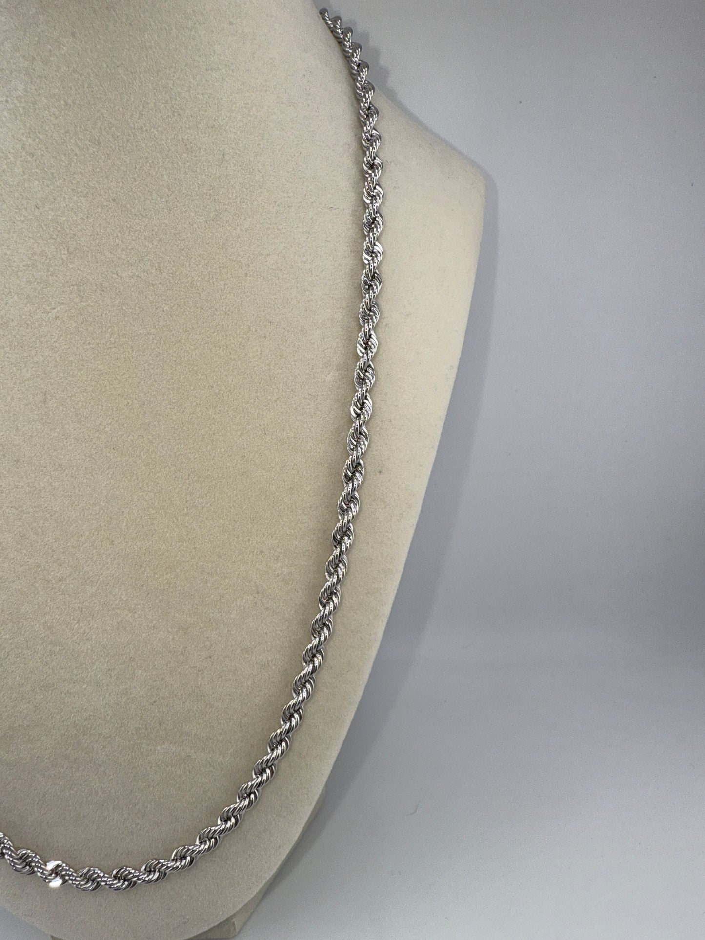 Sterling Silver 22inch 4.5mm Loose Rope Chain - Rhodium Plated