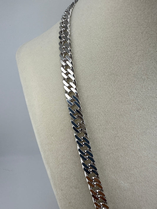 Sterling Silver 20inch 7.5mm Textured Double-Link Chain - Rhodium Plated