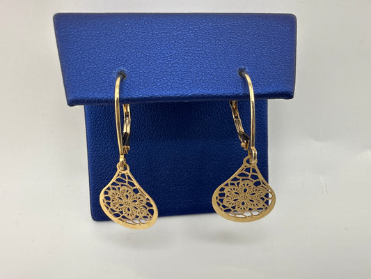 14k Gold Yellow Simple Huggie Earrings with Flower Design