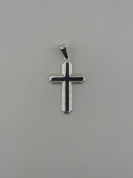 Sterling Silver Polished with Edge Lines Latin Cross Pendant