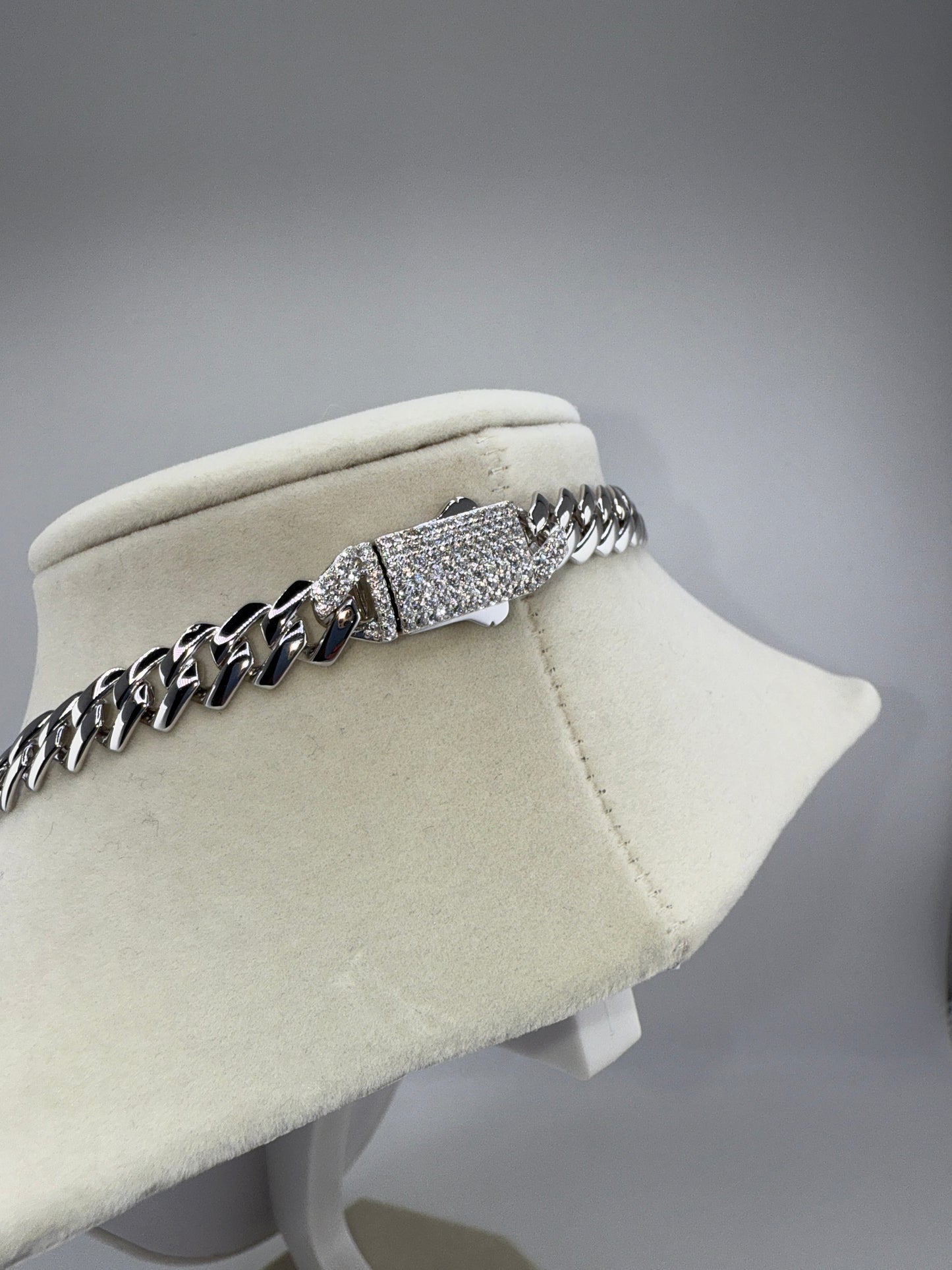 Sterling Silver 22inch 9mm Monaco Chain with Micro Pave Zirconia Lock