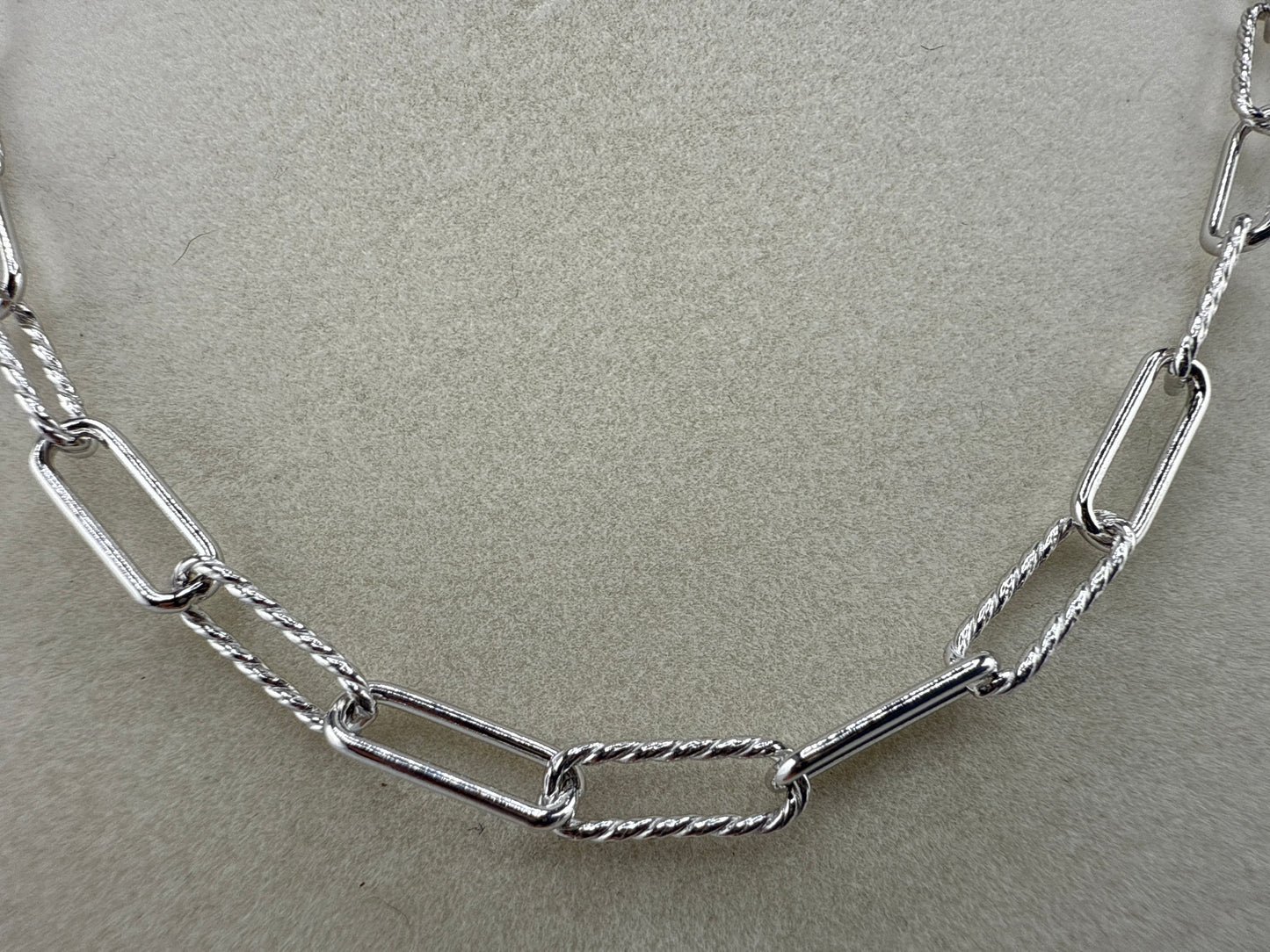 Sterling Silver, Alternating Rope Chain Design & Polishes Paperclip Necklace