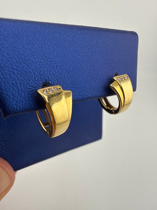 14k gold huggie earrings | fancy design with zirconia