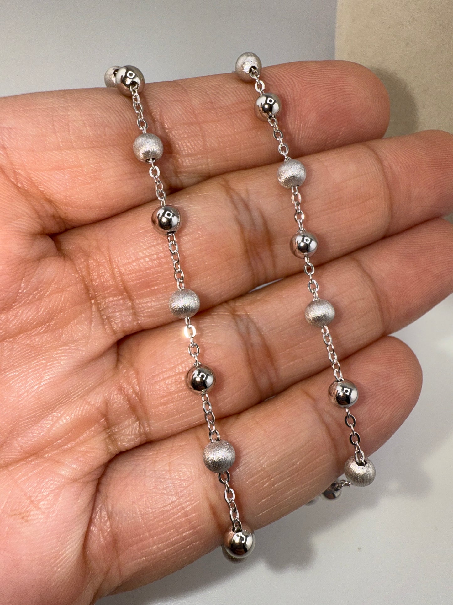 Sterling Silver Alternating Brushed & Polished Bead Station Necklace