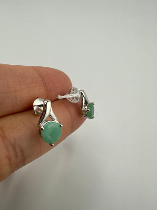 Sterling Silver Round Gemstone Emerald Earrings
