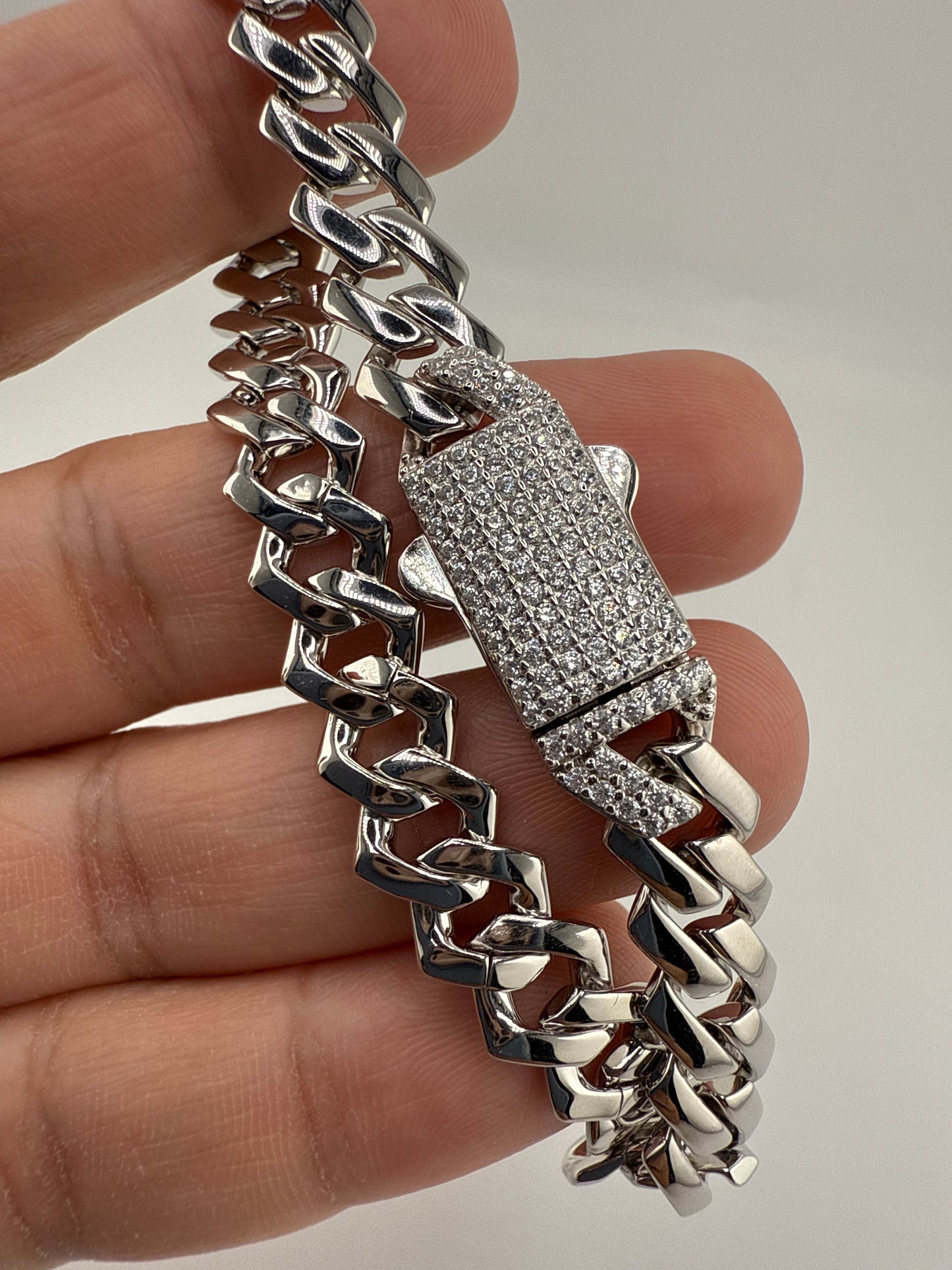 Sterling Silver 8inch 9mm Monaco Link Bracelet with Micro Pave Zirconia Lock