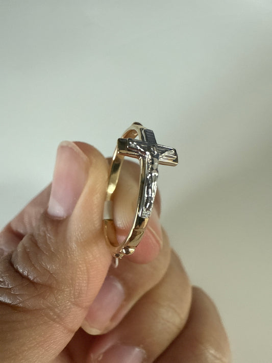 14k Gold Two-tone Crucifix Rosary Ring | size 7