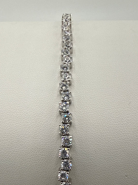 Sterling Silver Round ZigZag Zirconia Tennis Bracelet