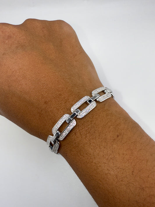 Sterling Silver Wide Zirconia Linked Bracelet