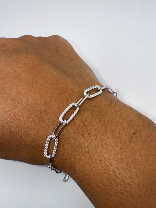 Sterling Silver, Zirconia Paperclip Bracelet