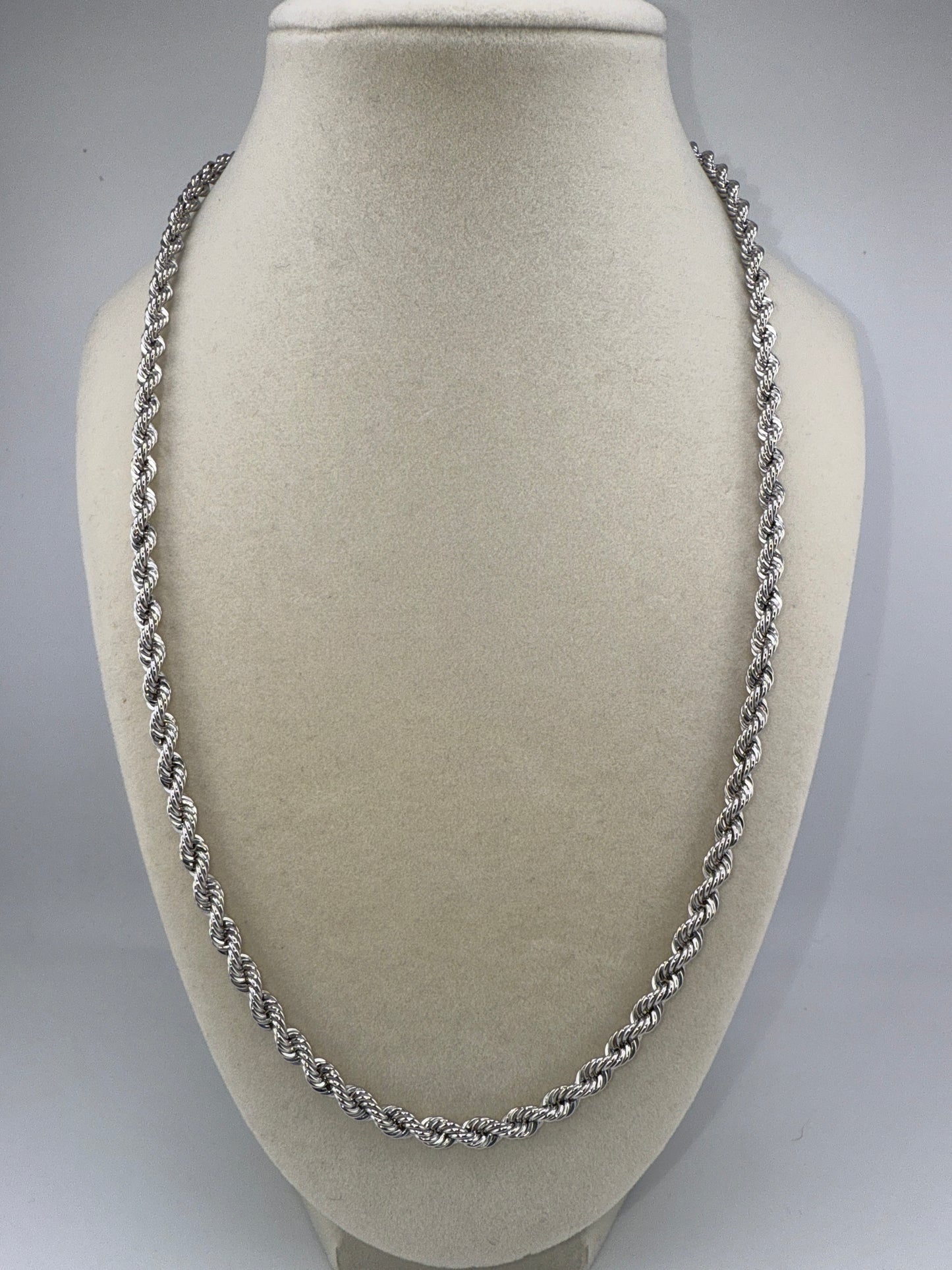 Sterling Silver 22inch 4.5mm Loose Rope Chain - Rhodium Plated