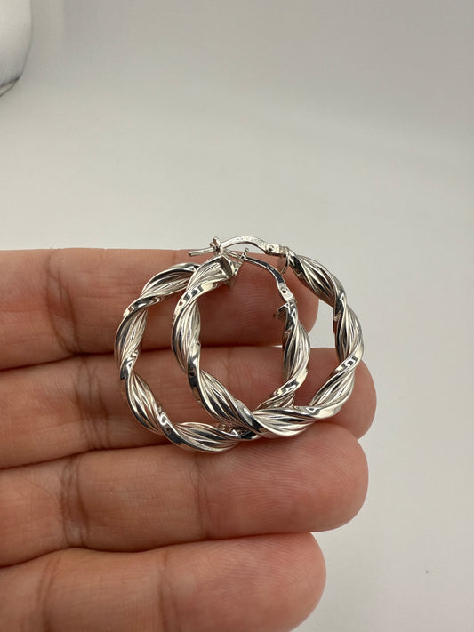 Sterling Silver Rhodium-plated Twisted Hoop Earrings