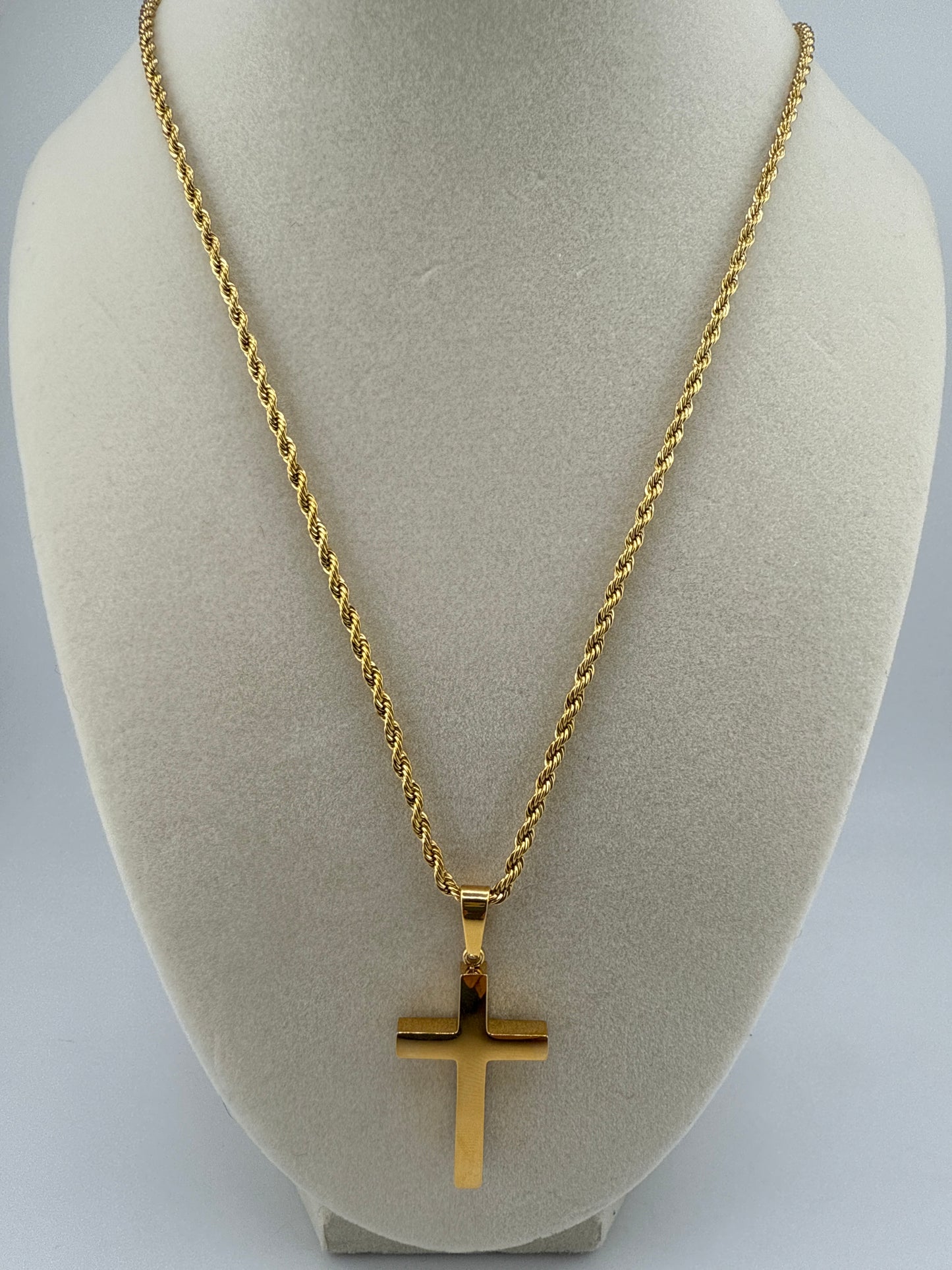 Stainless Steel Gold Plated Polished Cross Necklace