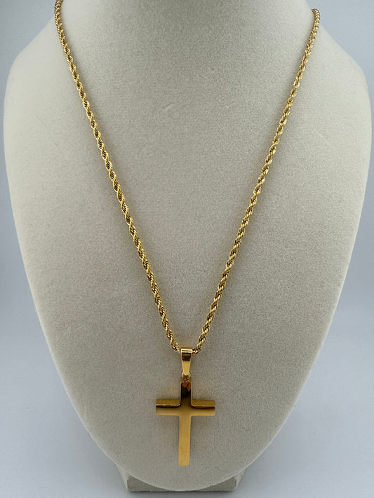 Stainless Steel Gold Plated Polished Cross Necklace