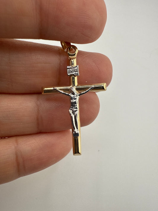 14k Two-toned Hollow Crucifix Pendant