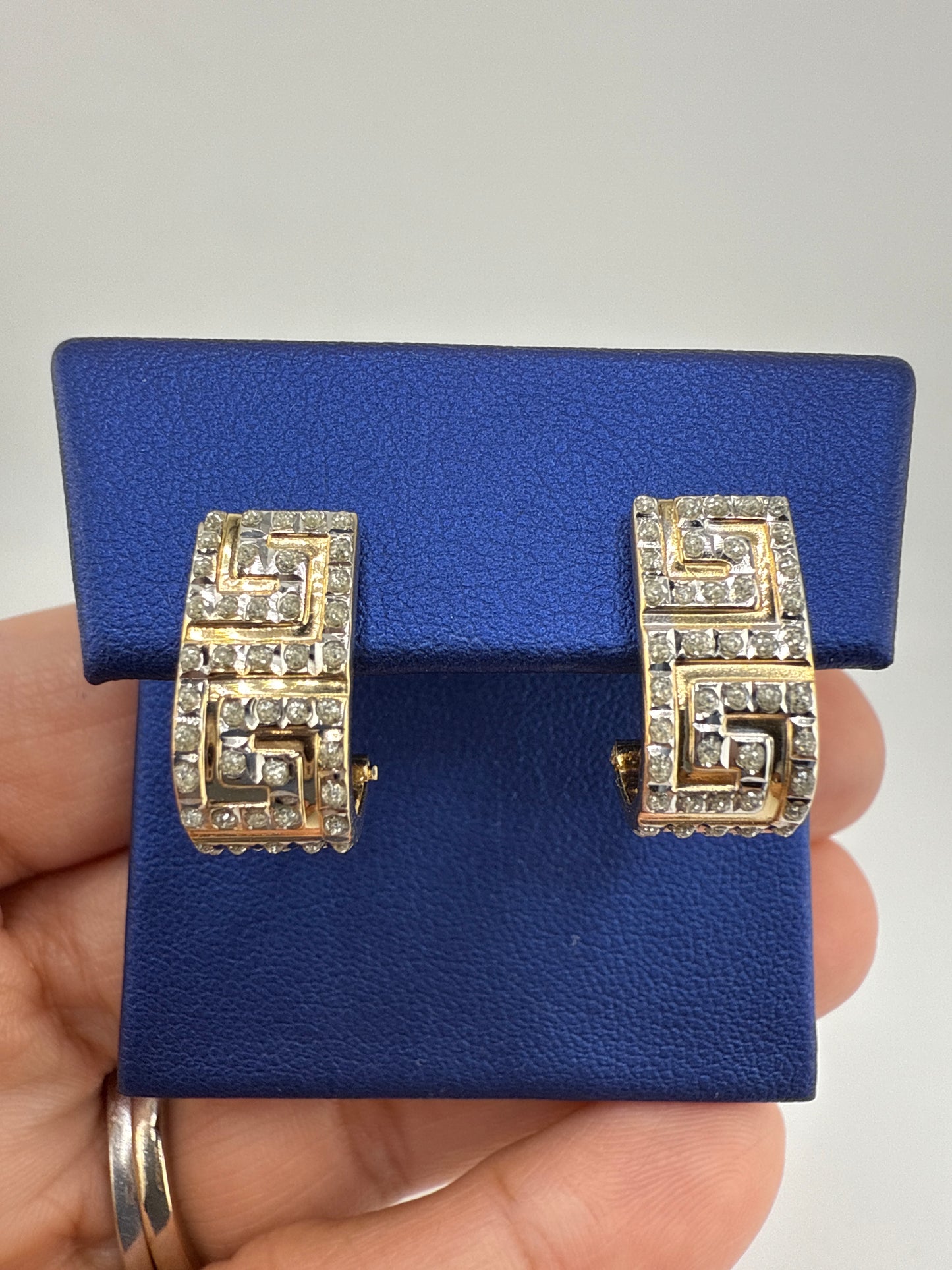 14k Yellow Gold with Zirconia Greek Symbol Earring