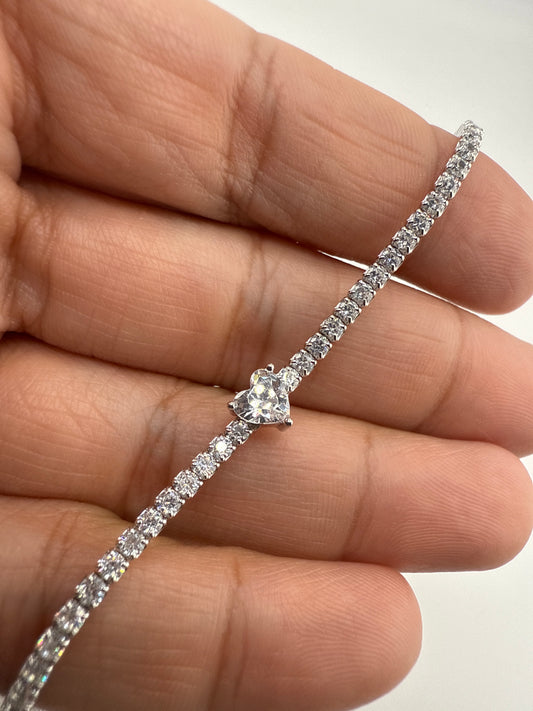 Sterling Silver Heart Tennis Bracelet