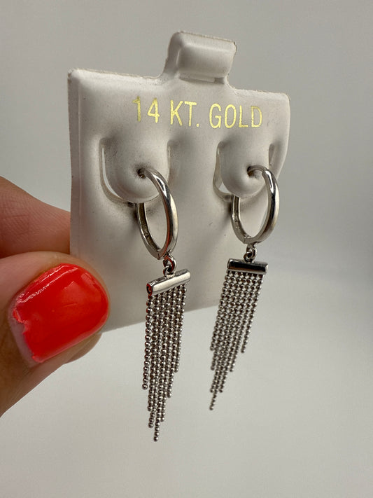 14k White Gold Dangle Huggies