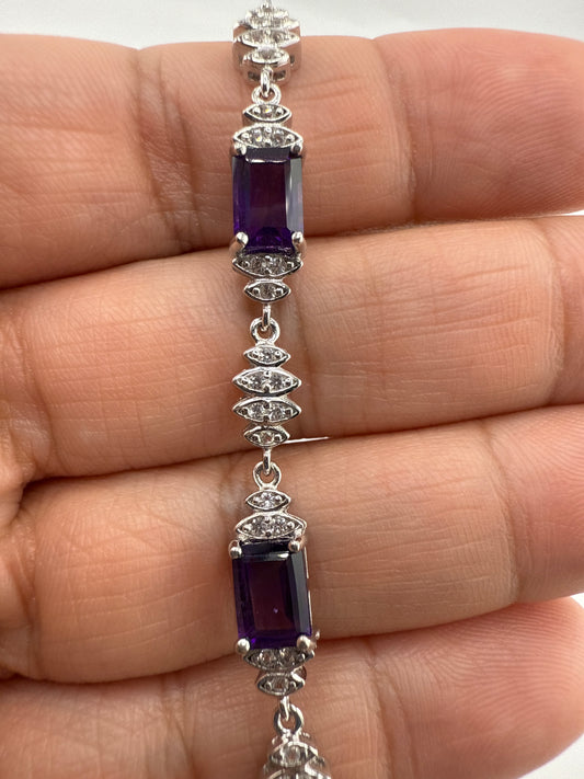 Sterling Silver, Amethyst & White Topaz Bracelet