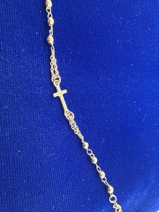 Sterling Silver Rhodium-plated 7.25in Rosary Bracelet