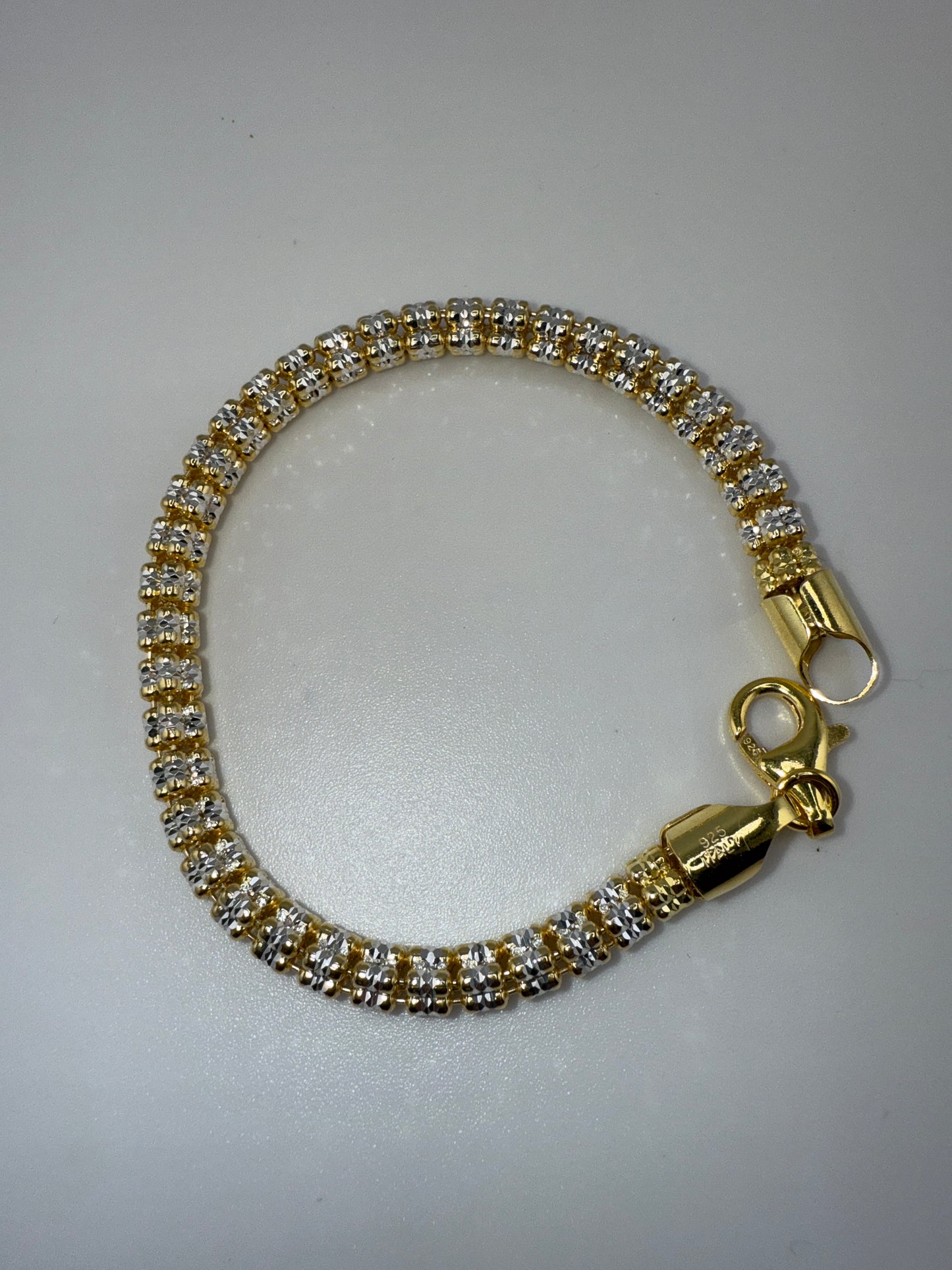 Sterling Silver 7inch 5mm D-C Ice Chain Bracelet - Two-toned